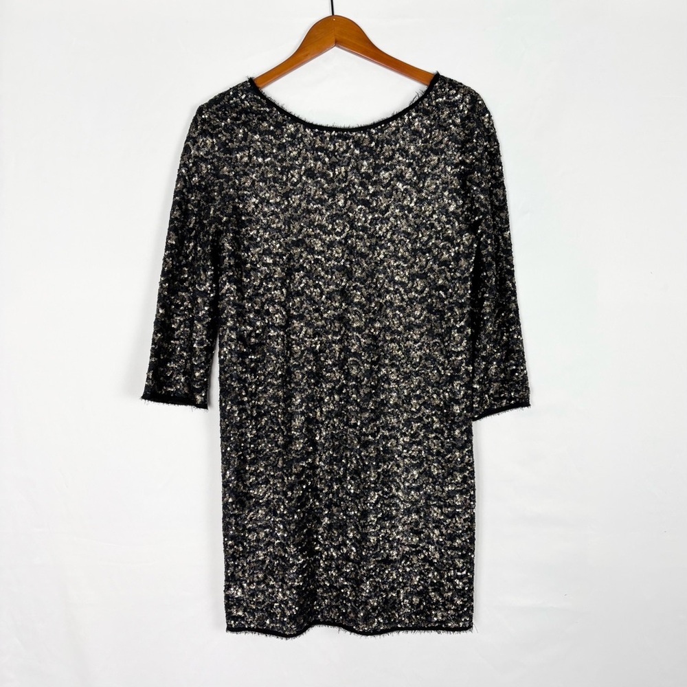 Zadig and Voltaire Rousse Sequin Deluxe Mini Dress 3/4 Sleeve Black Gold Size M